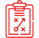 Red strategy clipboard with play diagram.