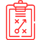 Red strategy clipboard with play diagram.