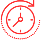 Red clock with circular arrow icon.