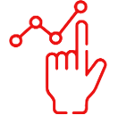 Red hand pointing at line graph.