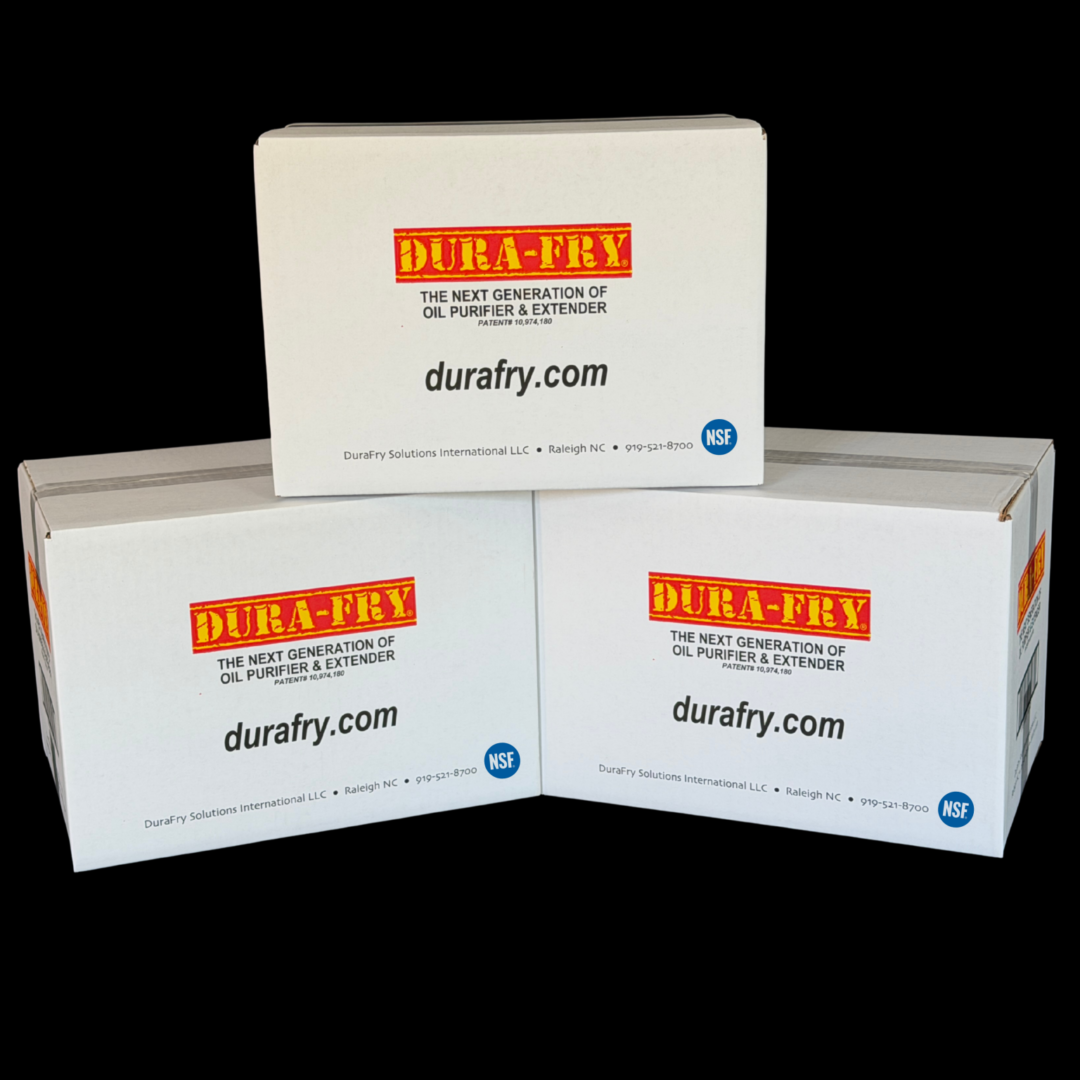 Three boxes of Dura-Fry oil purifier.
