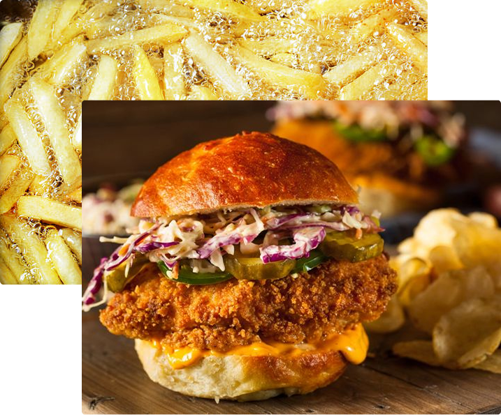 Fried chicken sandwich with coleslaw and fries.