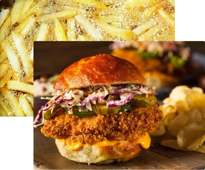 Fried chicken sandwich with coleslaw and fries.